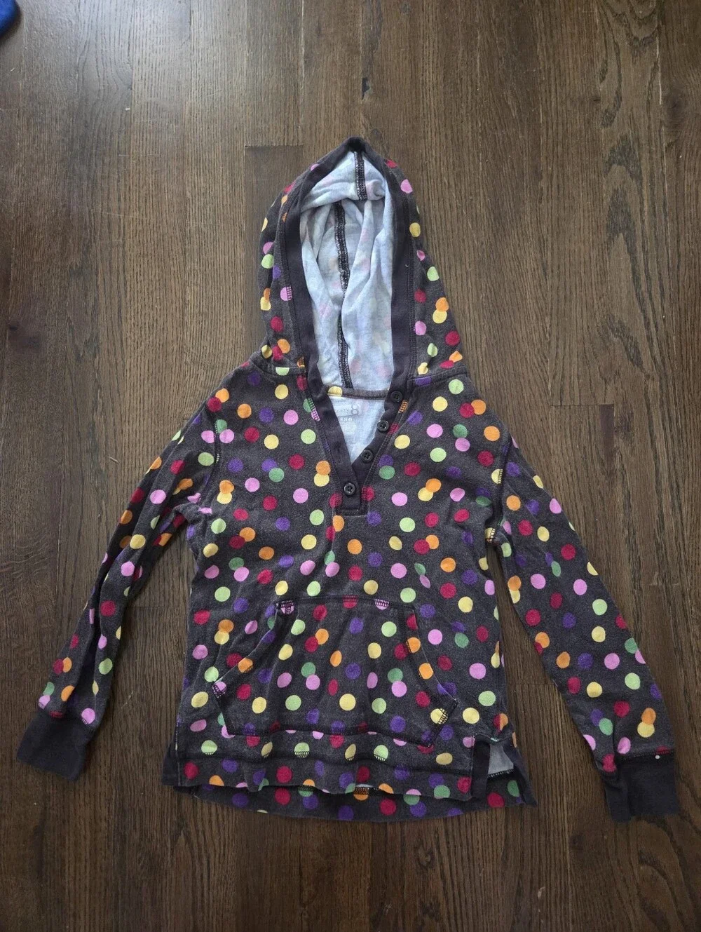 Crazy 8 Girls Small 5/6 Brown Rainbow Polkadot Hoodie Tee